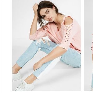 Lace-Up Cold Shoulder Circle Hem Sweater size XS-M